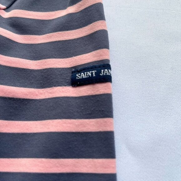 SAINT JAMES GREY PINK HALF SLEEVE BOAT NECK STRIPED TOP - 6 - Picture 8 of 10